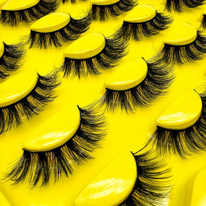 10 Pairs of Luxurious Wispy Natural Faux Mink Eyelashes - 3D Dramatic Volume, Fluffy & Long, Cat Eye Manga Style