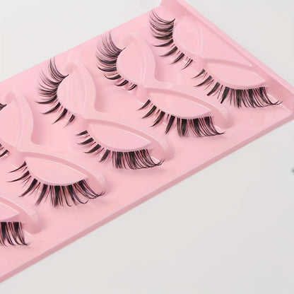 CURSAVELA Fox Eye Wispy Lashes - 5 Pairs Transparent Band 3D Curling Cat Eye Effect