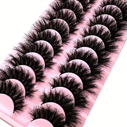 Classic Volume Eyelashes 10 Pairs New Cat Eye Fluffy Faux Mink Lashes - 8D Natural Dramatic Long Thick Curled False Eyelashes, Soft and Lightweight, 3D Russian Curled Eyelashes