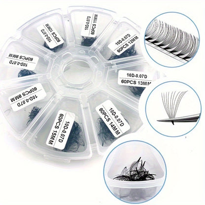 480pcs Premade Fan Cluster Lashes - 10D/12D/14D, 0.07 Thickness, D Curl, 8-15mm Lengths - Handmade Volume Eyelash Extensions for Beginners & Reusable.