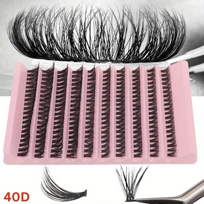 80D/40D Mixed Cluster Eyelash Extensions, 0.07mm, Russian DD & C Curl, 10-16mm, Self-Adhesive, Beginner-Friendly, Reusable False Eyelashes Kit