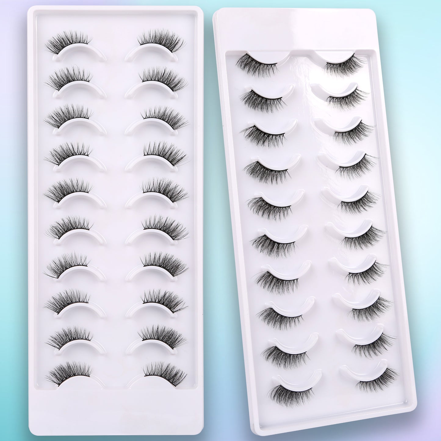 False Eyelashes Natural Look Half Lashes Short Wispy Lashes Pack Cat Eye 3D Faux Mink Lashes Fluffy Fake Eyelashes 10 Pairs Multipack