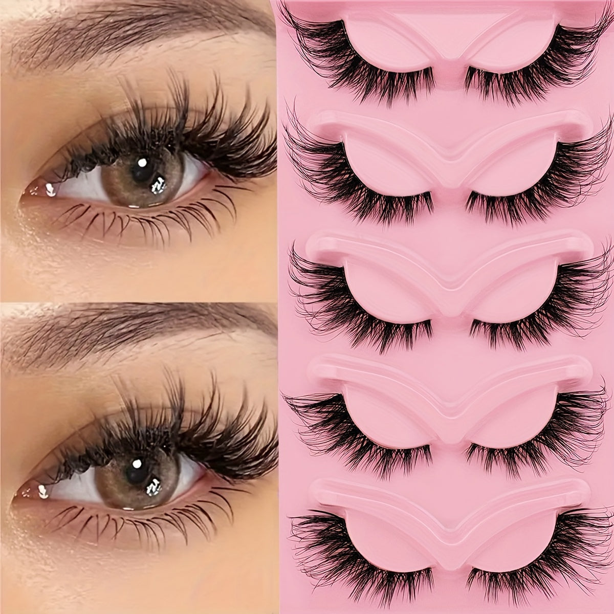 100PCS 5 Pairs/Pack Cat Eye False Eyelashes, Fox Eye Angel Faux Mink Mega Lashes, Fluffy Fake Eyelashes, 6D Eye Lashes, Natural Look.”