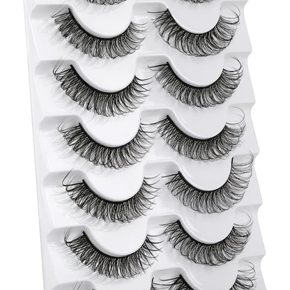 CURSAVELA 7 Pairs Luxurious Faux Mink Short Lashes - Natural Fluffy 3D Invisible Effect, Transparent Stem, Reusable