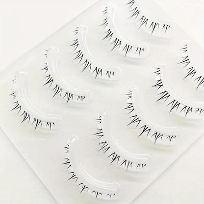 5/10 Pairs Flame Fairy Eyelashes – Manga Crossed, Extra Long, Full, Thick, Slender 3D Fake Lashes, Reusable, Natural Look with Transparent Stem for Party and Club.