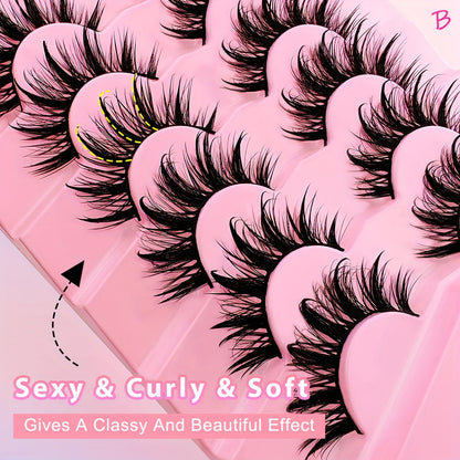 7 Pairs of 20mm Dramatic Faux Mink Eyelashes – Spiky Tips, Fluffy Cat-Eye, D Curl, Reusable