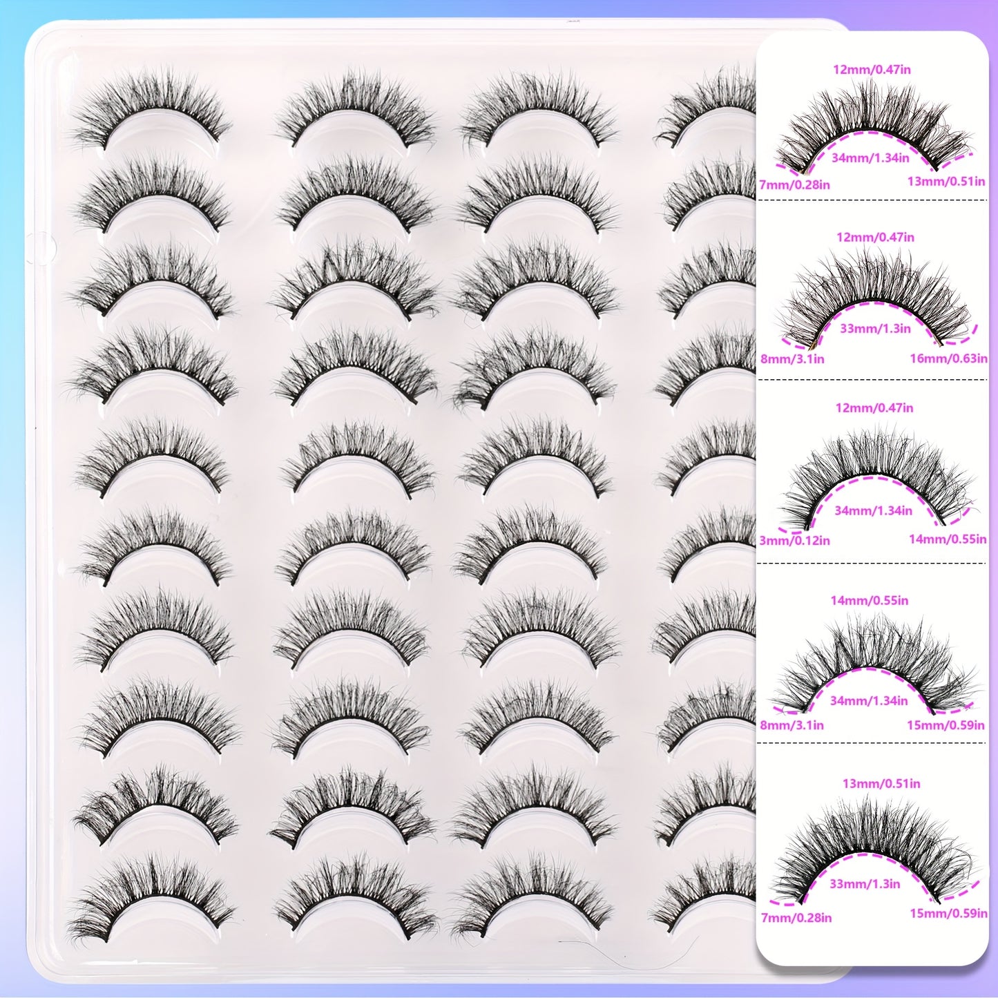 20 Pairs 3D Light Volume Natural Cross Fluffy Cat Eye False Eyelashes | Soft, Reusable, Easy to Apply | Perfect for Everyday Wear or Special Occasions