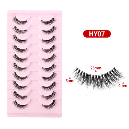 CURSAVELA Cat Eye Lengthening Transparent Stem False Eyelashes 10 Pairs/Set, Dense and Natural Tail Extension Design