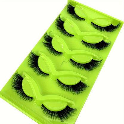 CURSAVELA 5 Pairs C Curl,D Curl Natural Fluffy 3D Faux Mink Cat Eye Short Cross False Eyelashes