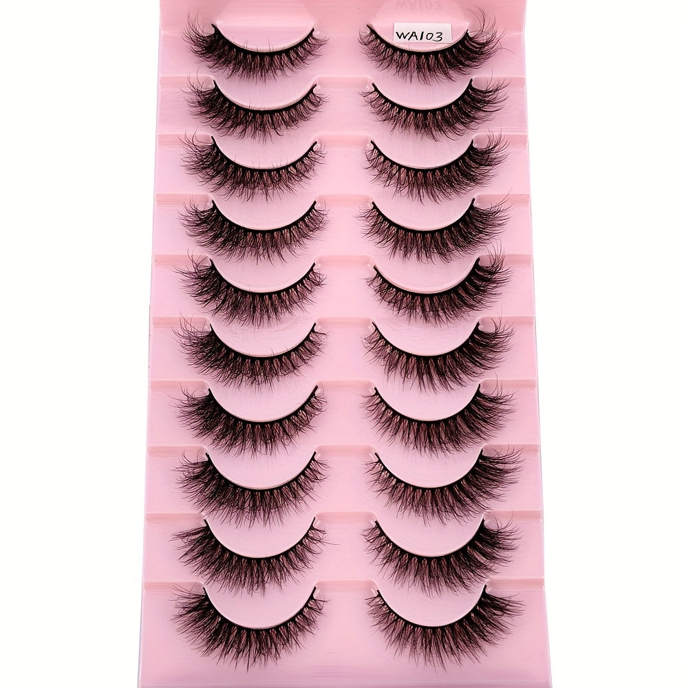 Classic Volume Eyelashes 10 Pairs Natural Slender 3D Faux Mink Cat Eye False Eyelashes, 3D Multi-layer Natural Fluffy Lashes