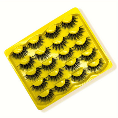 10 Pairs of Luxurious Wispy Natural Faux Mink Eyelashes - 3D Dramatic Volume, Fluffy & Long, Cat Eye Manga Style