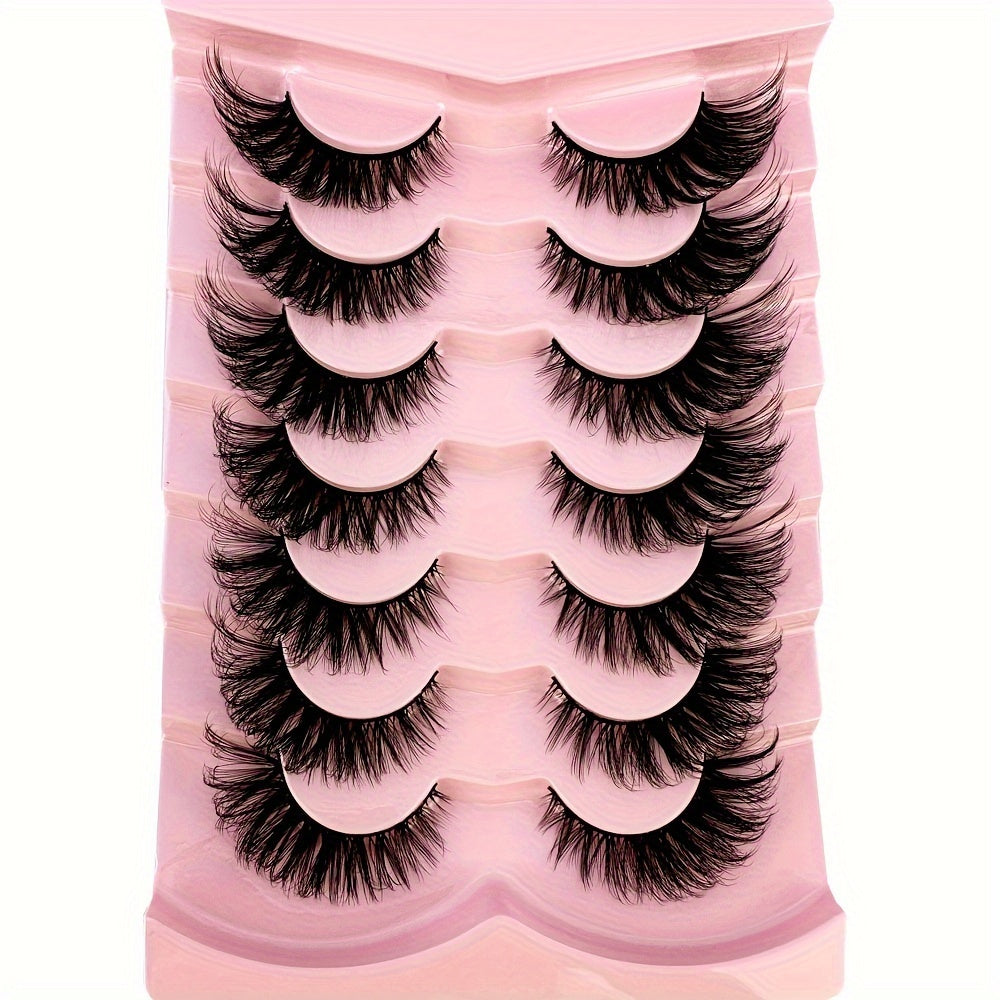 7 Pairs Cat-Eye Lashes, 3D Faux Mink Eyelashes, Curling Winged Natural Realistic Messy End Eye Elongated Thick False Eyelashes