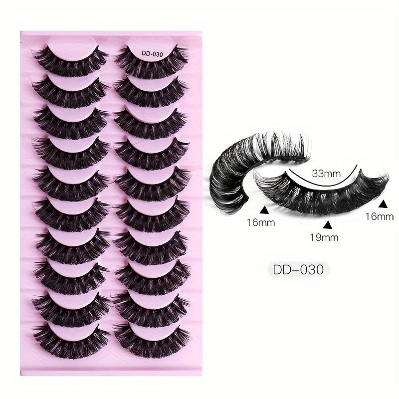 10 Pairs 3D Natural Look False Eyelashes, Hypoallergenic Individual Curl Up Lashes, Fluffy & Durable for Beginners Makeup