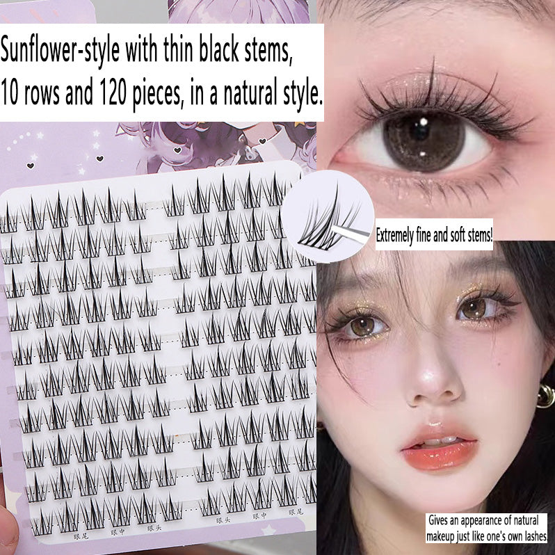 120 Clusters, 10 Rows - Large Capacity Imitation Sunflower False Eyelashes, Natural Flat Eyelash Makeup Essential, Wholesale Special Offer