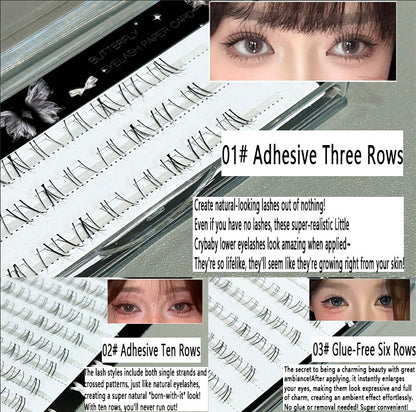 Little Crybaby Glue-Free Lower Eyelashes | Distinctive Strands, Natural 'Born-with' Look, Removable-Free Transparent Stem False Eyelashes