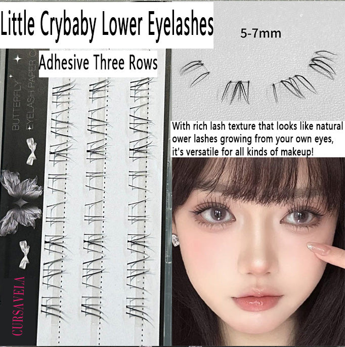 Little Crybaby Glue-Free Lower Eyelashes | Distinctive Strands, Natural 'Born-with' Look, Removable-Free Transparent Stem False Eyelashes