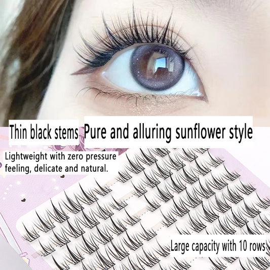 120 Clusters, 10 Rows - Large Capacity Imitation Sunflower False Eyelashes, Natural Flat Eyelash Makeup Essential, Wholesale Special Offer