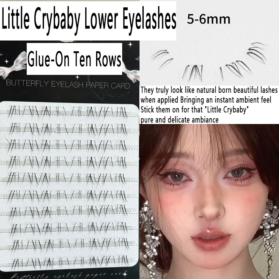 Little Crybaby Glue-Free Lower Eyelashes | Distinctive Strands, Natural 'Born-with' Look, Removable-Free Transparent Stem False Eyelashes