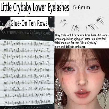 Little Crybaby Glue-Free Lower Eyelashes | Distinctive Strands, Natural 'Born-with' Look, Removable-Free Transparent Stem False Eyelashes
