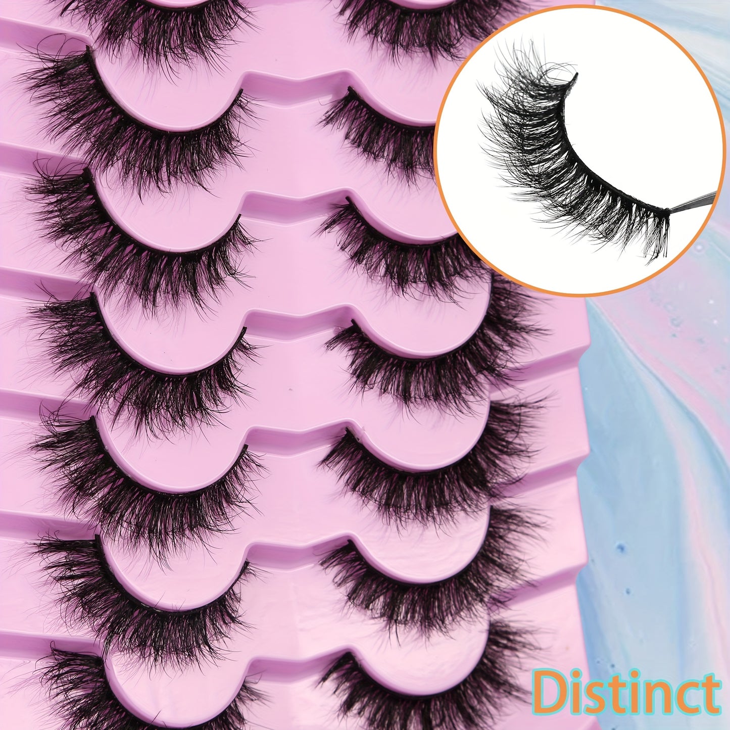 7 Pairs of 8D Fluffy Faux Mink Short Natural False Eyelashes – Dramatic Wispy Effect for Stunning Eye Look