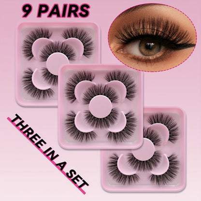 Russian Volume False Eyelashes | 3/9/15 Pairs | Fluffy & Thick C-Curl for Parties & Everyday Glam | Beginner-Friendly