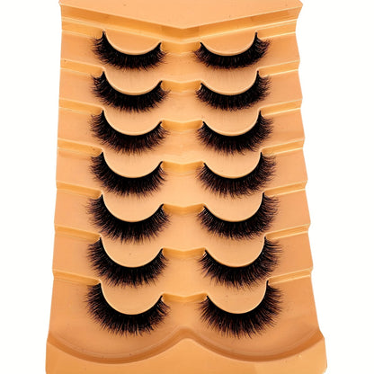 CURSAVELA 7 Pairs Faux Mink Lashes, Natural Look False Eyelashes, Wispy Cat Eye Lashes, Fluffy 3D Lashes, Natural Fake Strip Lashes