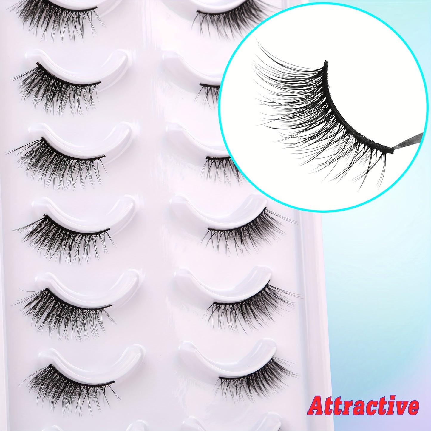 False Eyelashes Natural Look Half Lashes Short Wispy Lashes Pack Cat Eye 3D Faux Mink Lashes Fluffy Fake Eyelashes 10 Pairs Multipack