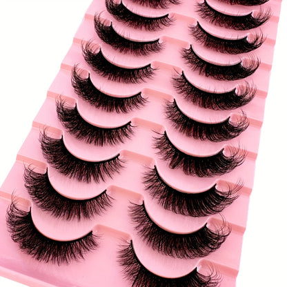 Classic Volume Eyelashes 10 Pairs Soft & Fluffy 3D Faux Mink False Eyelashes - Handmade Dense Volume for Natural Look, Reusable & Comfortable