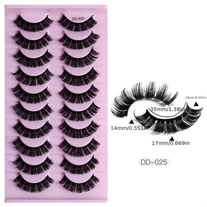 10 Pairs 3D Natural Look False Eyelashes, Hypoallergenic Individual Curl Up Lashes, Fluffy & Durable for Beginners Makeup