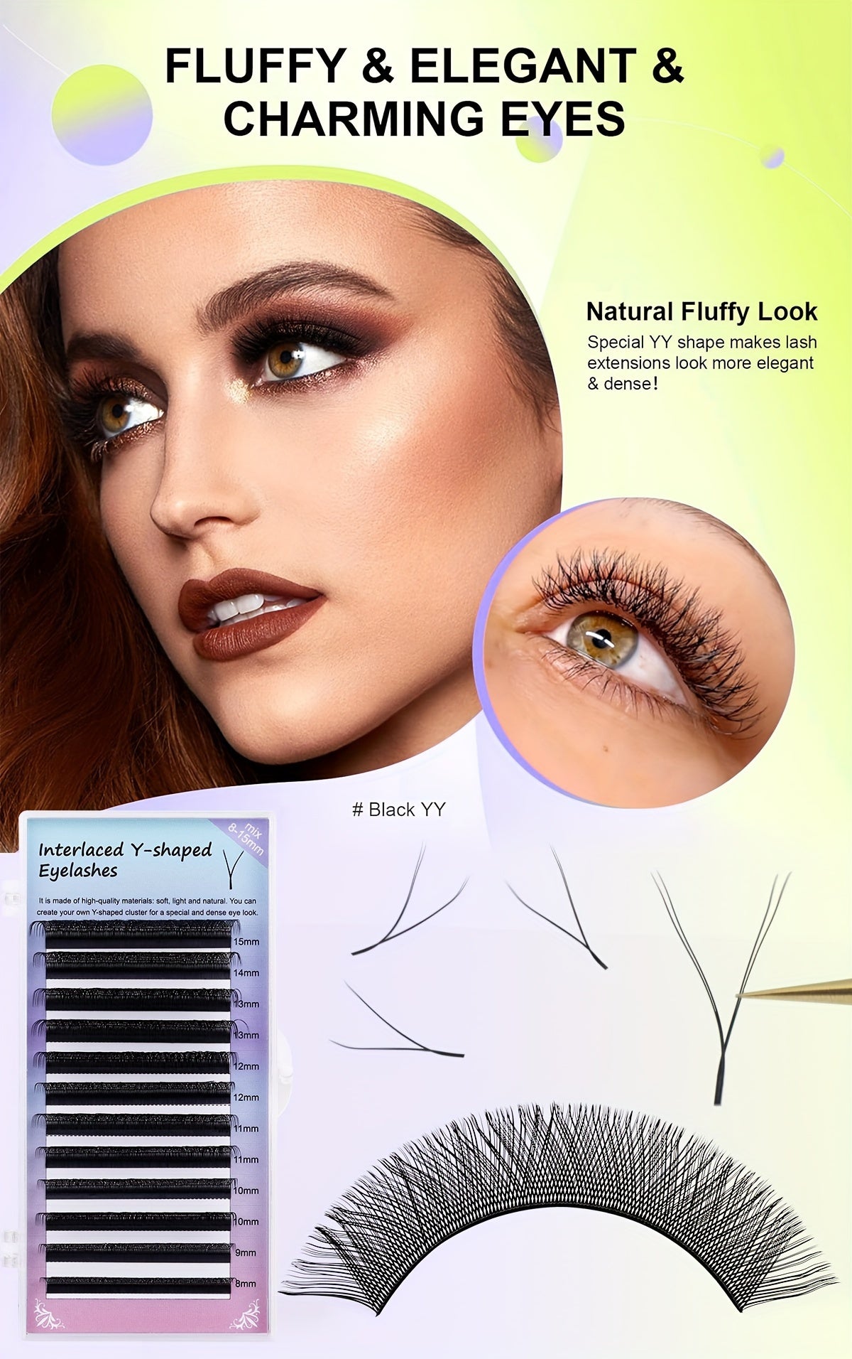 YY Pre-Made Eyelashes 2-Row D-Curl False Eyelashes Kit - Natural Look 0.07mm Thick, Easy to Apply, Variety of Lengths (8-15mm), Perfect for Beginners