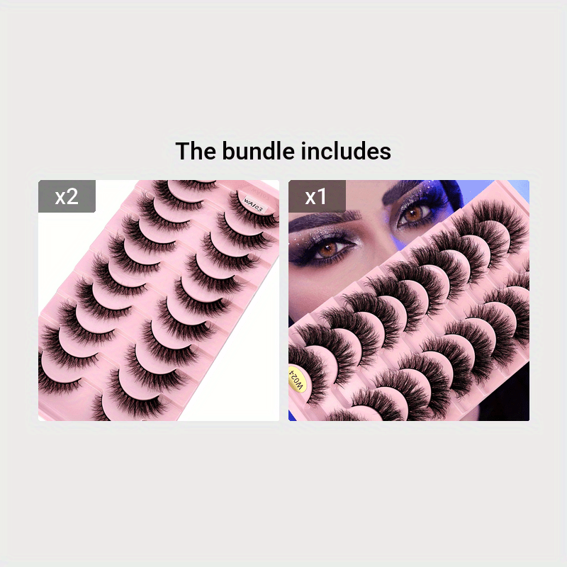 Classic Volume Eyelashes 10 Pairs Natural Slender 3D Faux Mink Cat Eye False Eyelashes, 3D Multi-layer Natural Fluffy Lashes