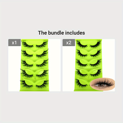 5 Pairs 3D Faux Mink Fluffy Cat Eye Thick Soft Cross Short Natural False Eyelashes