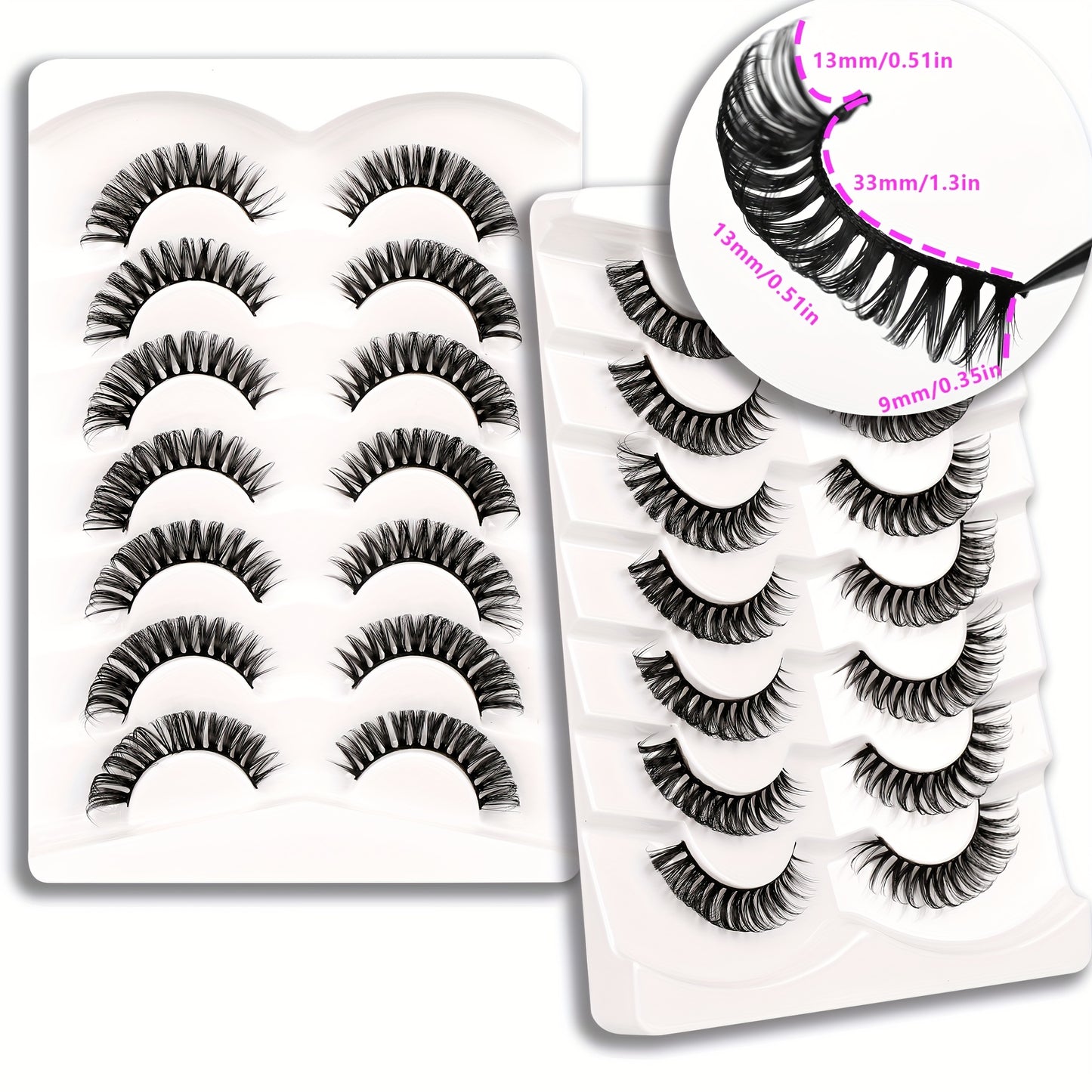 CURSAVELA 3D Faux Mink Natural Cat Eye Half Lashes, Fluffy Wispy Design, Soft Strips Fake Eyelashes (7 Pairs)