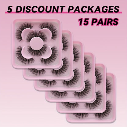 Russian Volume False Eyelashes | 3/9/15 Pairs | Fluffy & Thick C-Curl for Parties & Everyday Glam | Beginner-Friendly