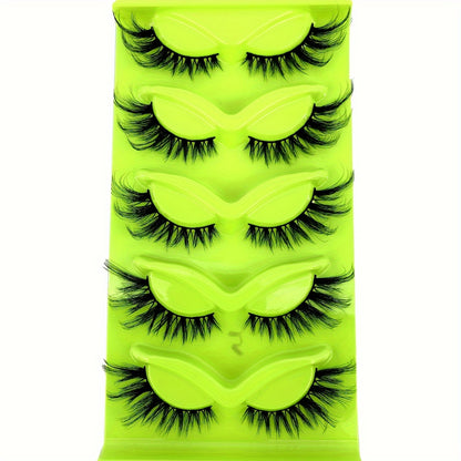 5 Pairs 3D Faux Mink Fluffy Cat Eye Thick Soft Cross Short Natural False Eyelashes