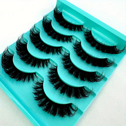 CURSAVELA 5 Pairs of 3D Cat Eye Natural False Eyelashes – D Curl Fluffy, Soft, Cross, Cartoon Style Slim Natural Lash Extensions