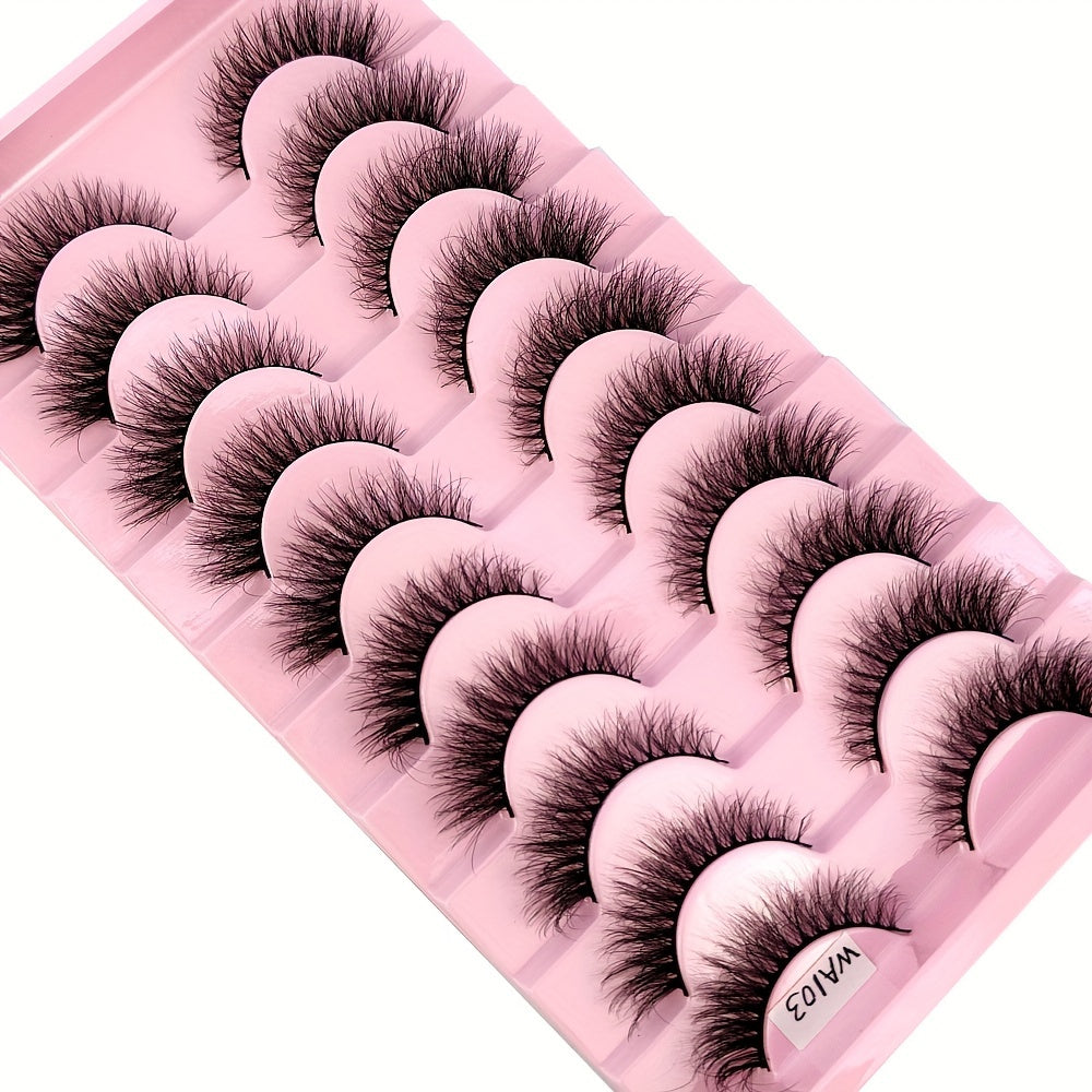 Classic Volume Eyelashes 10 Pairs Natural Slender 3D Faux Mink Cat Eye False Eyelashes, 3D Multi-layer Natural Fluffy Lashes