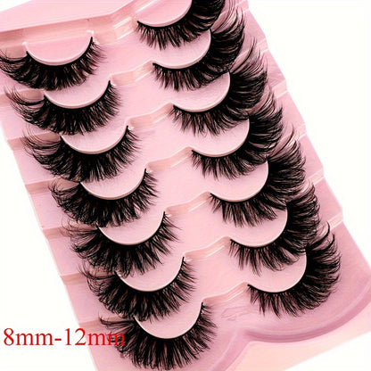 7 Pairs Cat-Eye Lashes, 3D Faux Mink Eyelashes, Curling Winged Natural Realistic Messy End Eye Elongated Thick False Eyelashes