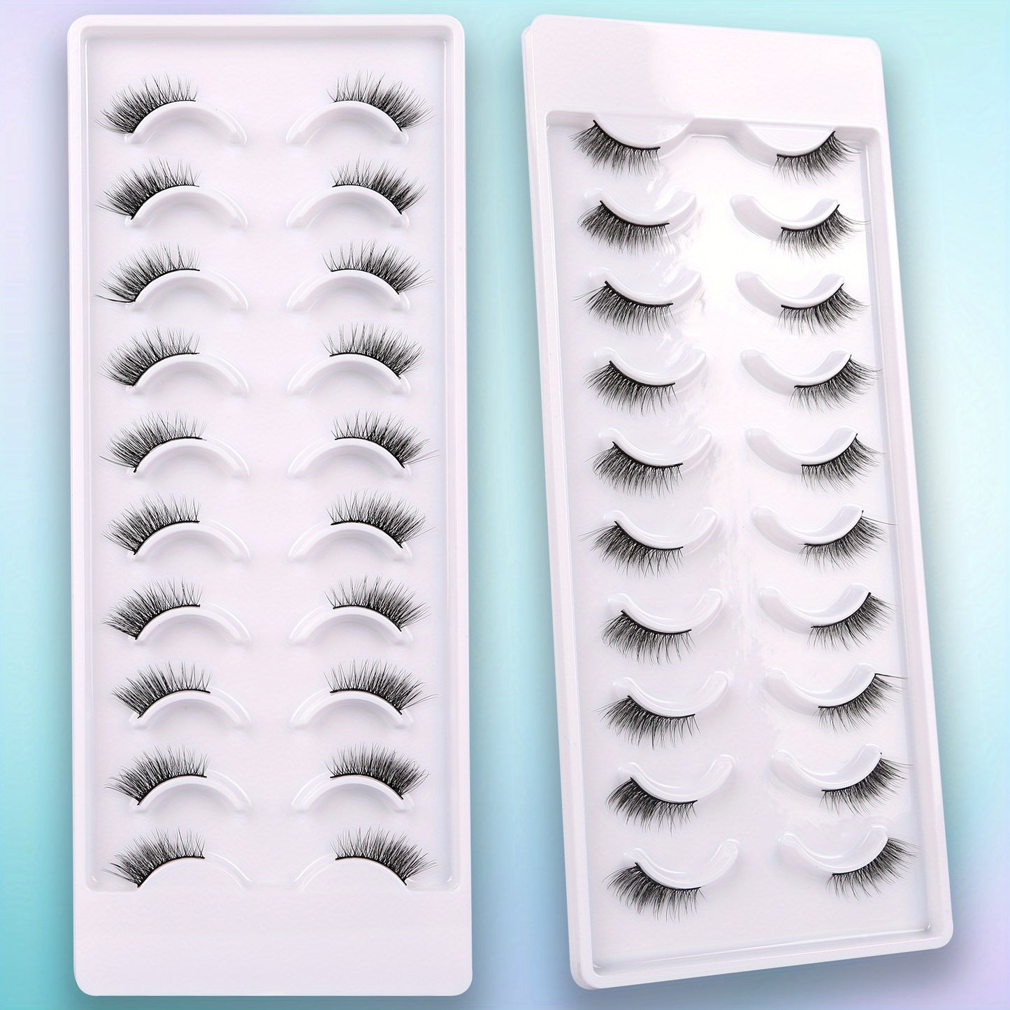 False Eyelashes Natural Look Half Lashes Short Wispy Lashes Pack Cat Eye 3D Faux Mink Lashes Fluffy Fake Eyelashes 10 Pairs Multipack