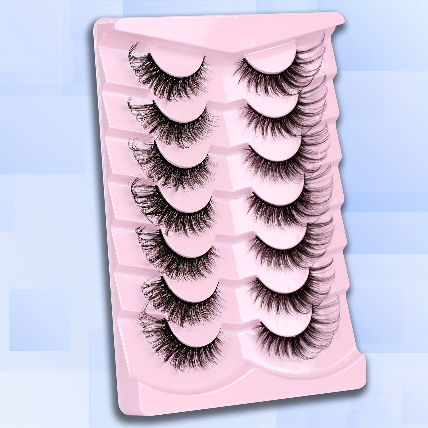 7 Pairs of 8D Fluffy Faux Mink Short Natural False Eyelashes – Dramatic Wispy Effect for Stunning Eye Look