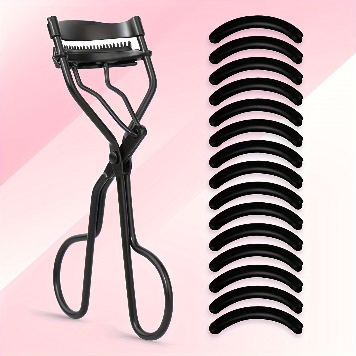 Portable Eyelash Curler (15 Silicone Pads), Stainless Steel Curved Handle, Curl & Shape, No Damage, Suitable for Women.