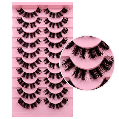 10-Pair Set of New DD Curl Russian Volume Lashes, Large Curve, Dramatic C & D Curls, Thick European & American Style Eyelashes