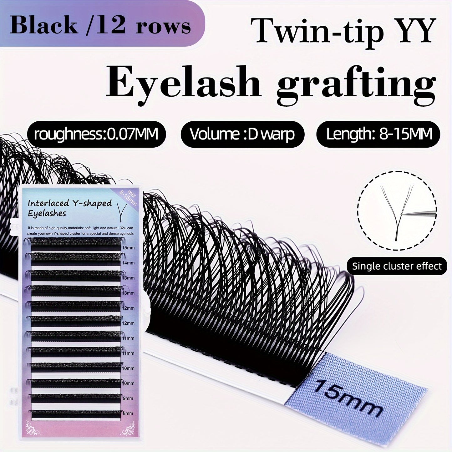 YY Pre-Made Eyelashes 2-Row D-Curl False Eyelashes Kit - Natural Look 0.07mm Thick, Easy to Apply, Variety of Lengths (8-15mm), Perfect for Beginners