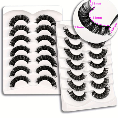 CURSAVELA 3D Faux Mink Natural Cat Eye Half Lashes, Fluffy Wispy Design, Soft Strips Fake Eyelashes (7 Pairs)