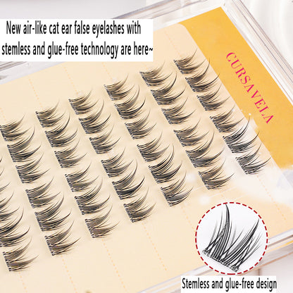 Stemless Glue-Free Self-Adhesive Cat Ear False Eyelashes｜Create Cat-Eyed Elf Look in Seconds