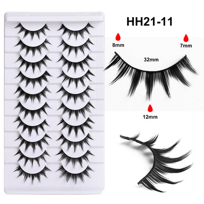 100pcs CURSAVELA Thick Eyelashes 10 Pairs Set, European Style Long Black Stems