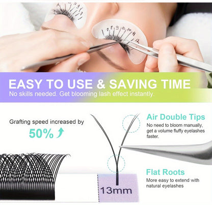 YY Pre-Made Eyelashes 2-Row D-Curl False Eyelashes Kit - Natural Look 0.07mm Thick, Easy to Apply, Variety of Lengths (8-15mm), Perfect for Beginners