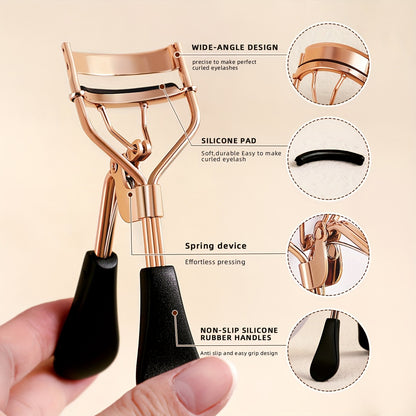 Portable Eyelash Curler (15 Silicone Pads), Stainless Steel Curved Handle, Curl & Shape, No Damage, Suitable for Women.