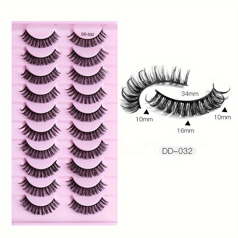 10 Pairs 3D Natural Look False Eyelashes, Hypoallergenic Individual Curl Up Lashes, Fluffy & Durable for Beginners Makeup