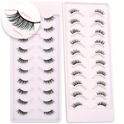 False Eyelashes Natural Look Half Lashes Short Wispy Lashes Pack Cat Eye 3D Faux Mink Lashes Fluffy Fake Eyelashes 10 Pairs Multipack